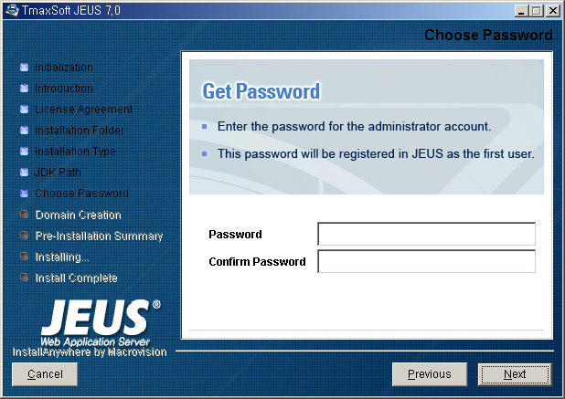 Windows에서 설치 - Choose Password