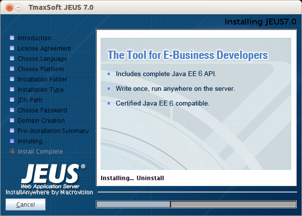 UNIX에서 GUI 모드 설치 - Installing JEUS