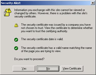 Internet Explorer에서의 인증서 보안 경고창