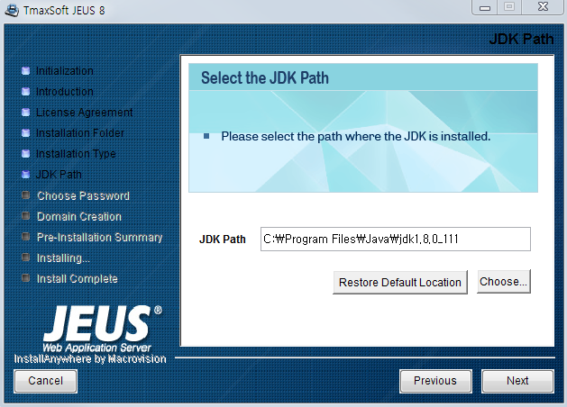 Installing JEUS on Windows - JDK Path