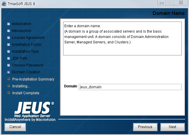 Installing JEUS on Windows - Domain Name