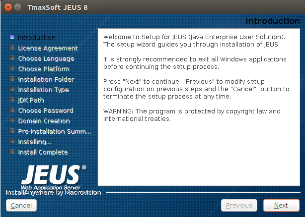 Installing JEUS in GUI Mode - Introduction