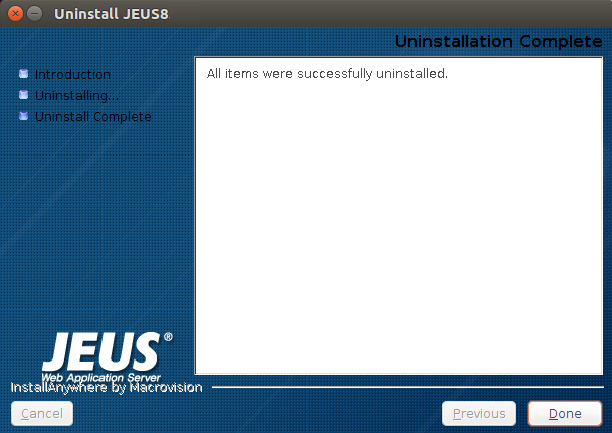 Uninstalling JEUS in GUI Mode - Uninstallation Complete