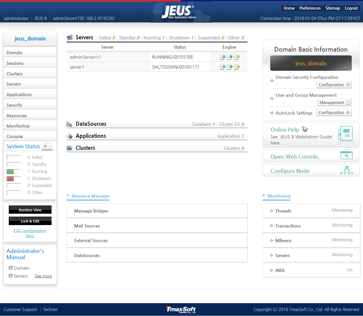 WebAdmin Main Screen