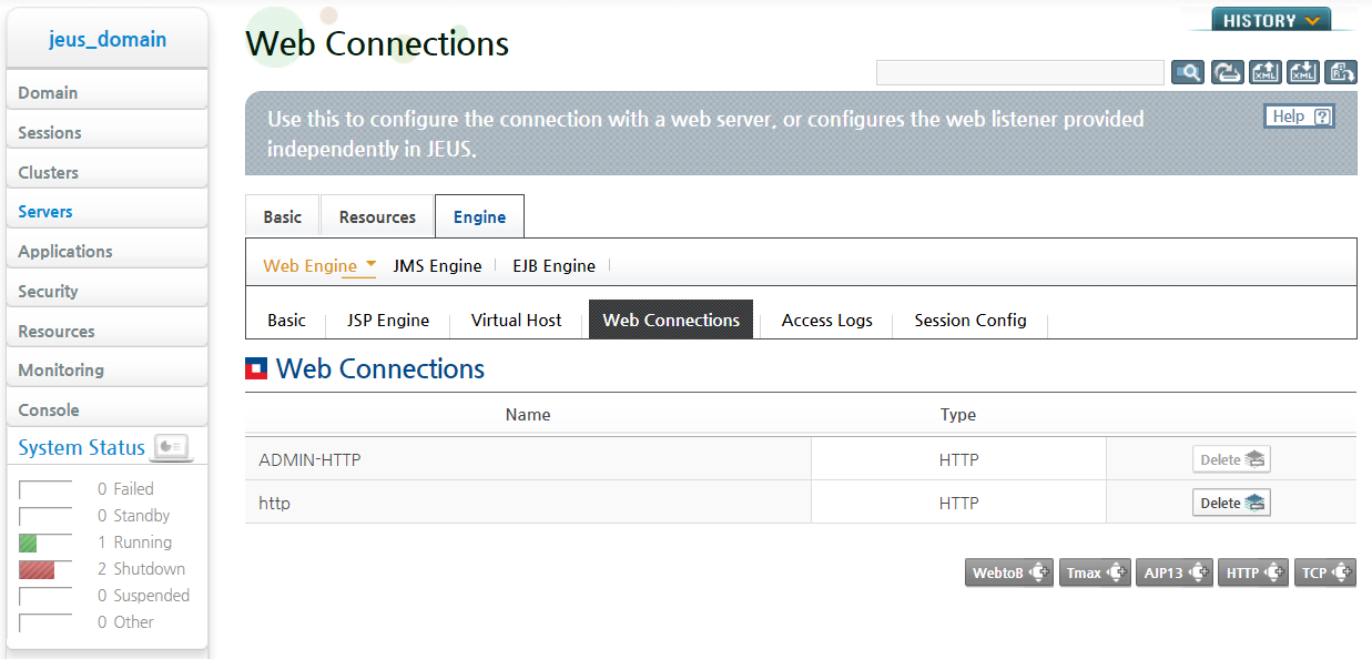 Configuring WebtoB Connectors - Adding Web Connections