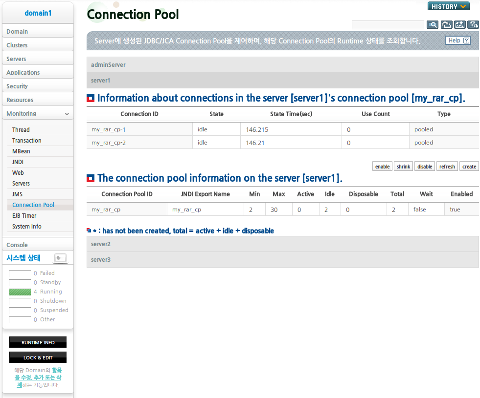 JCA Connection Pool에 존재하는 Connection들의 상세 정보 확인