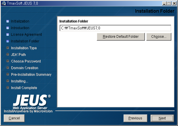 Installing JEUS on Windows - Installation Folder