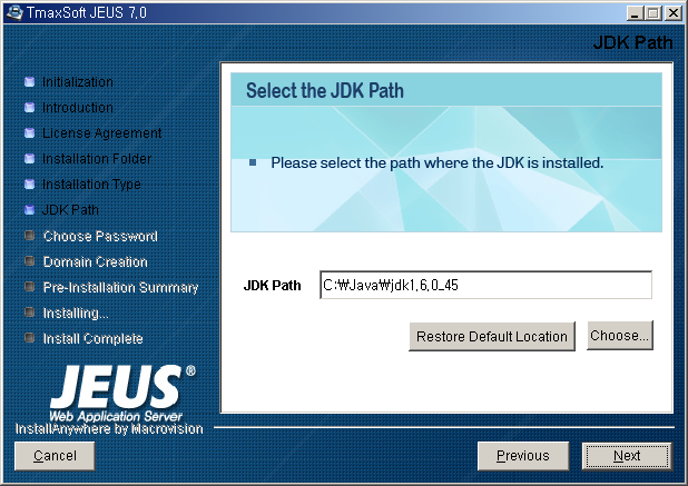 Installing JEUS on Windows - JDK Path