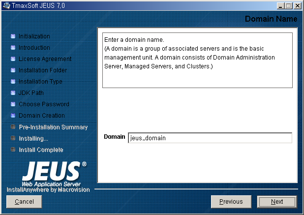 Installing JEUS on Windows - Domain Name