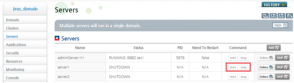 Managing MSs in JEUS WebAdmin