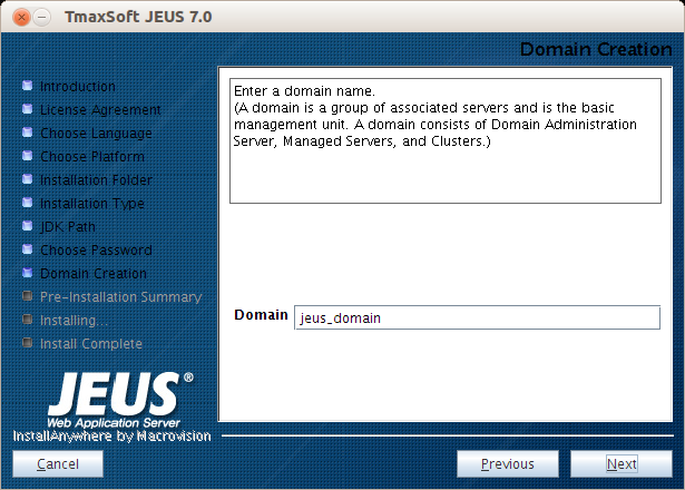 Installing JEUS in GUI Mode - Domain Name