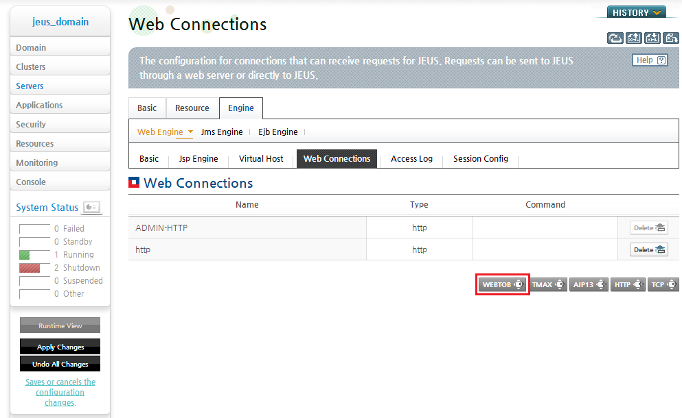 Configuring WebtoB Connectors - Adding Web Connections