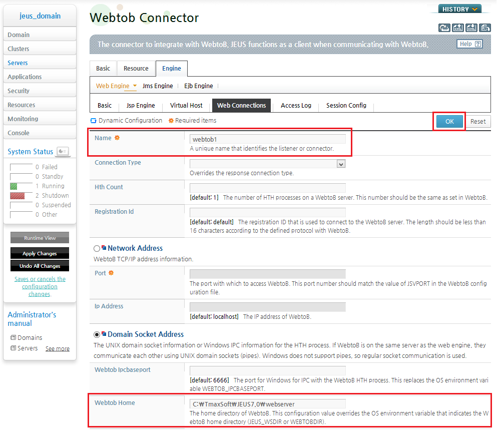 Configuring WebtoB Connectors - Basic Web Connection Settings