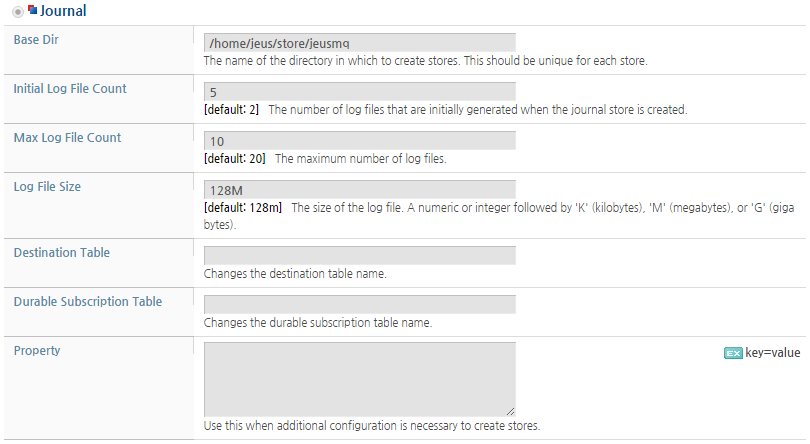 Persistence Store Configuration - Journal