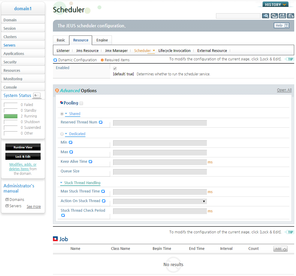 WebAdmin Scheduler Configuration Page