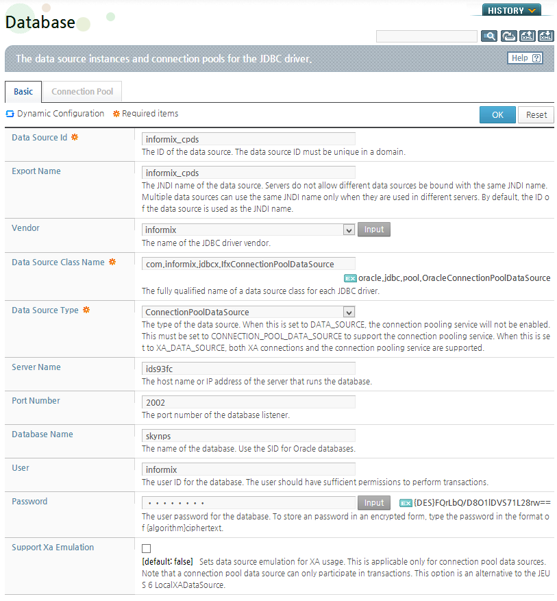 Configuring an Informix Connection Pool Data Source (1)