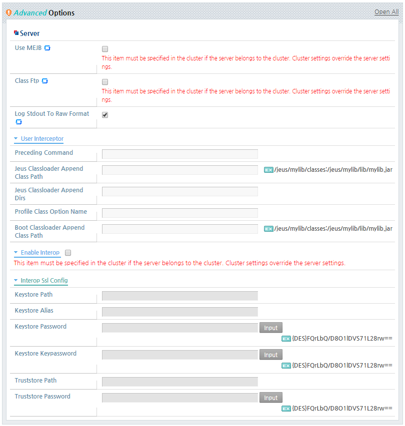 WebAdmin Server Configuration Screen - Advanced Options