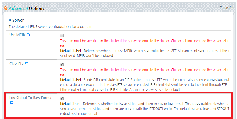 Configuring Standard Output and Error to JEUS Log Format in WebAdmin