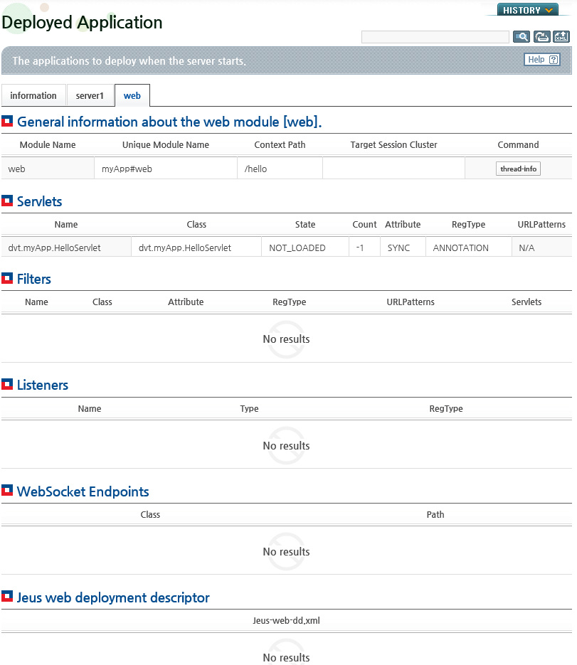 Checking Information about Servlet of a WEB Module