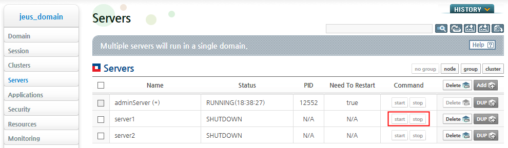 Managing MSs in JEUS WebAdmin