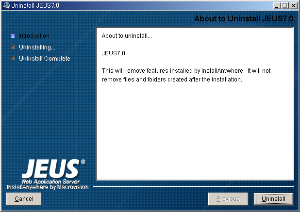 Uninstalling JEUS on Windows - Uninstall JEUS 7.0