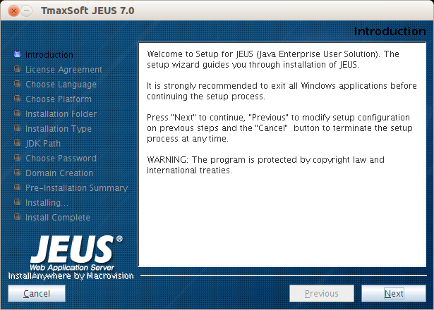 Installing JEUS in GUI Mode - Introduction