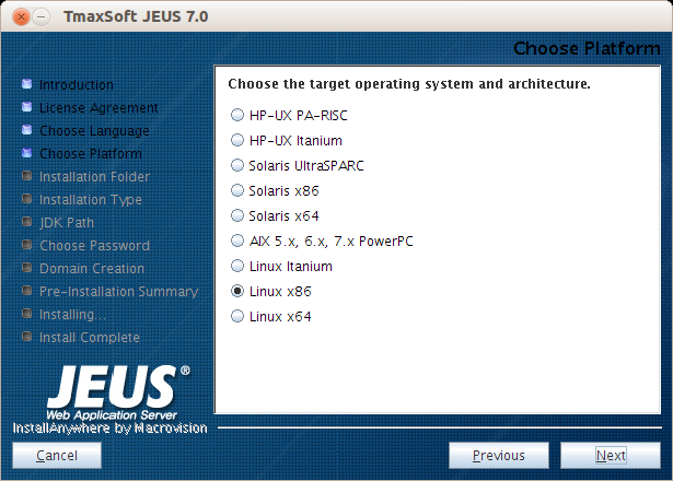 Installing JEUS in GUI Mode - Choose Platform