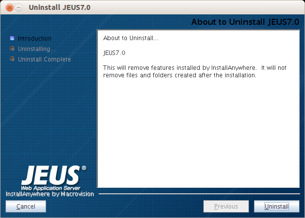 Uninstalling JEUS in GUI Mode - Uninstall JEUS 7.0