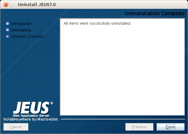 Uninstalling JEUS in GUI Mode - Uninstallation Complete