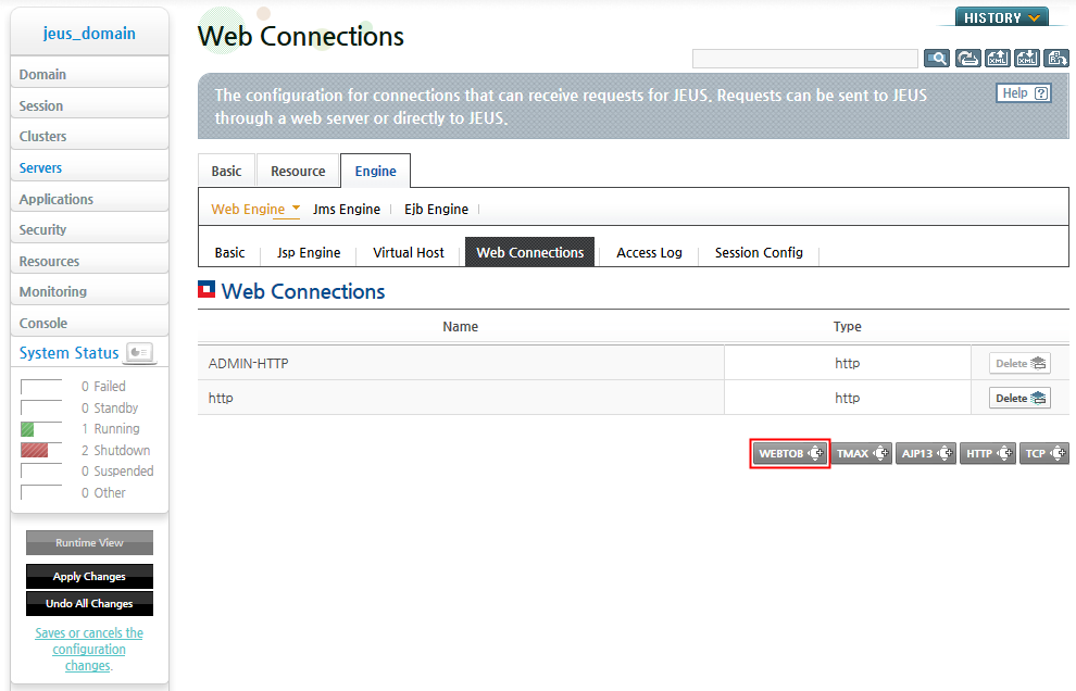 Configuring WebtoB Connectors - Adding Web Connections