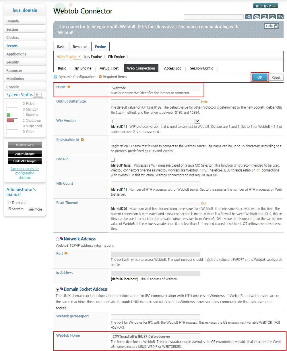 Configuring WebtoB Connectors - Basic Web Connection Settings