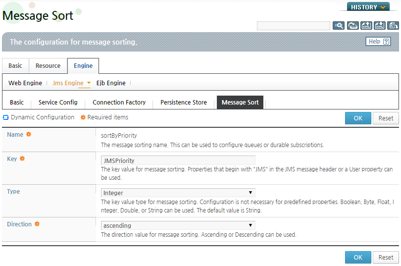 Message Sort Configuration