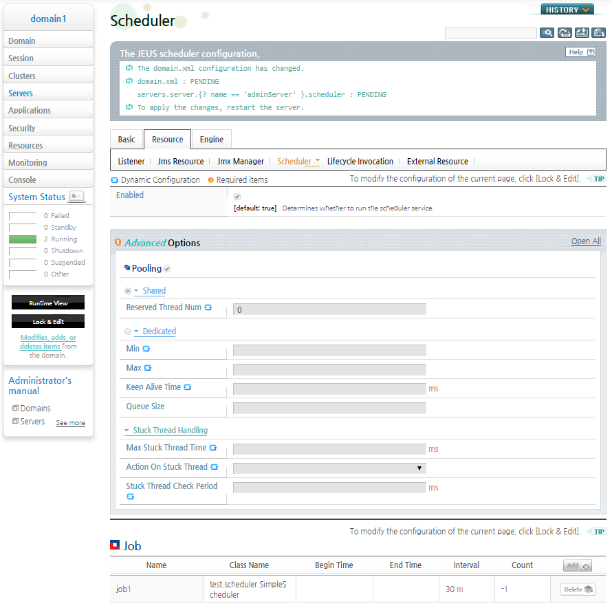 WebAdmin Scheduler Configuration - Applying the Added Job