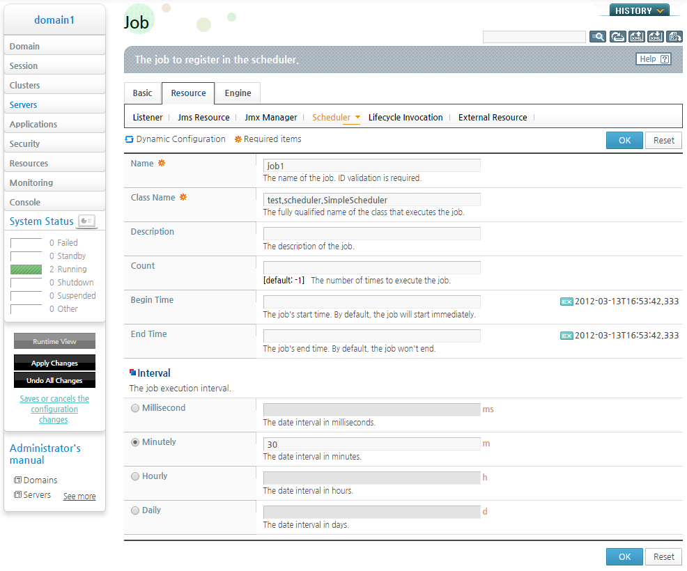 WebAdmin Scheduler Configuration - Saving a Job