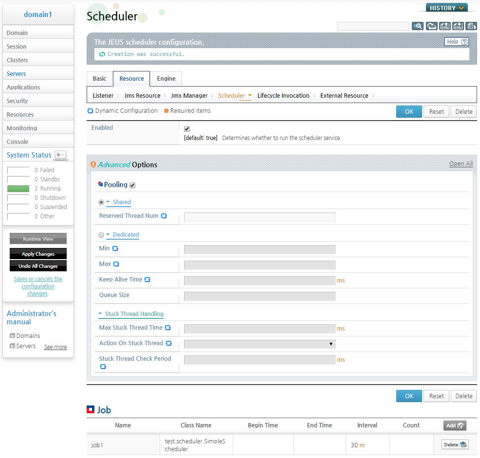 WebAdmin Scheduler Configuration - Checking the Newly Added Job