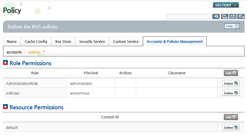 Policy Configuration Main Screen