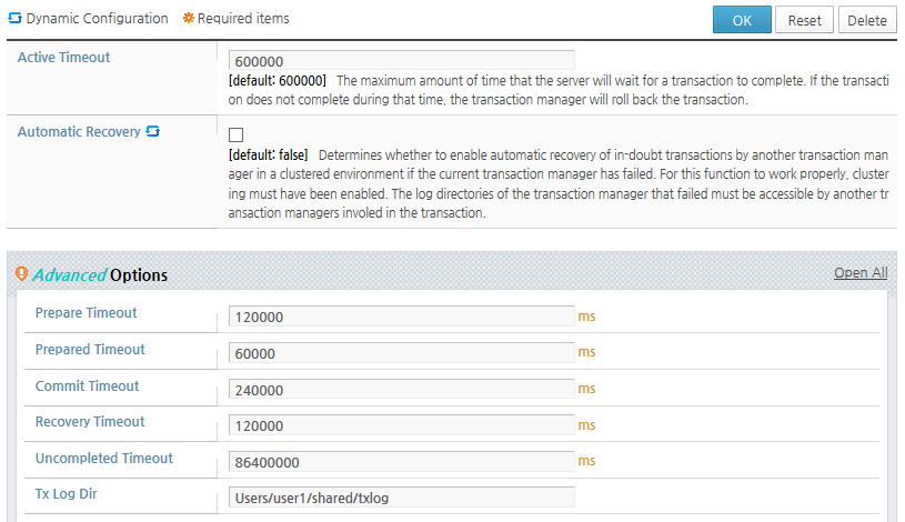 Changing the Transaction Log Directory in WebAdmin