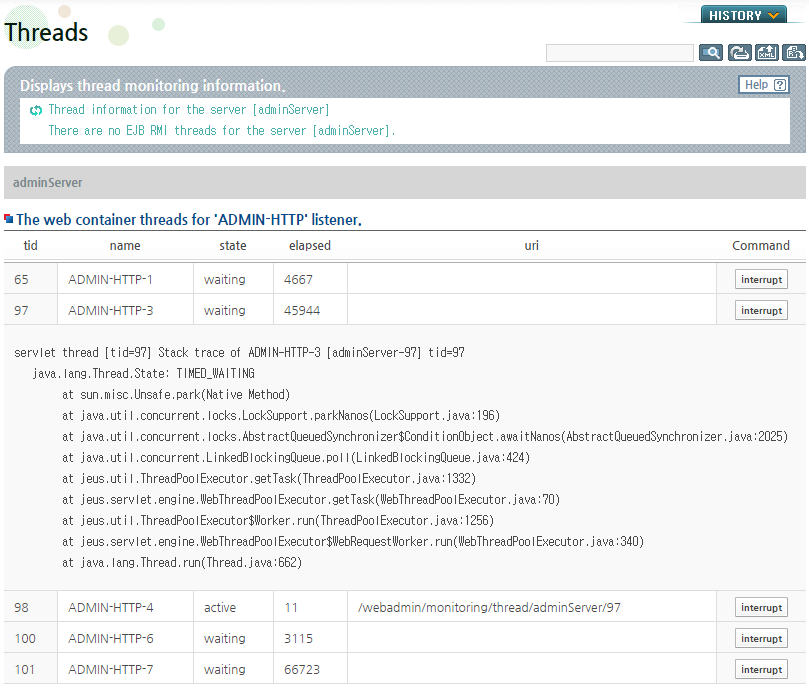 Checking a Thread Stack Trace in WebAdmin