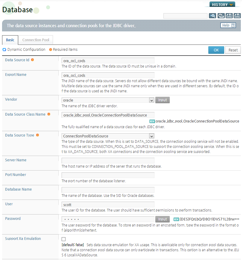 Configuring an Oracle OCI Connection Pool Data Source (1)