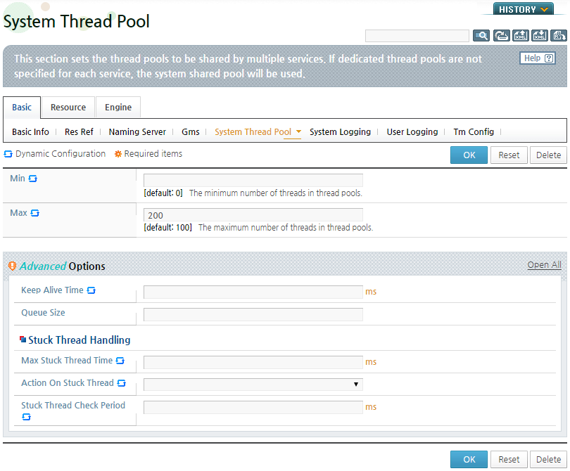 Adding a Server - System Thread Pool Configuration