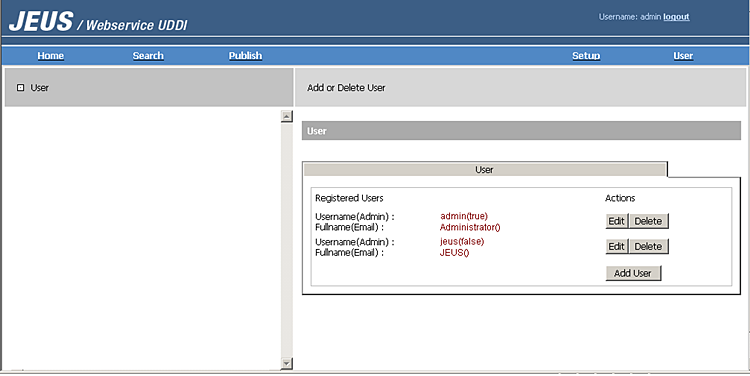 JEUS UDDI Explorer - User Management