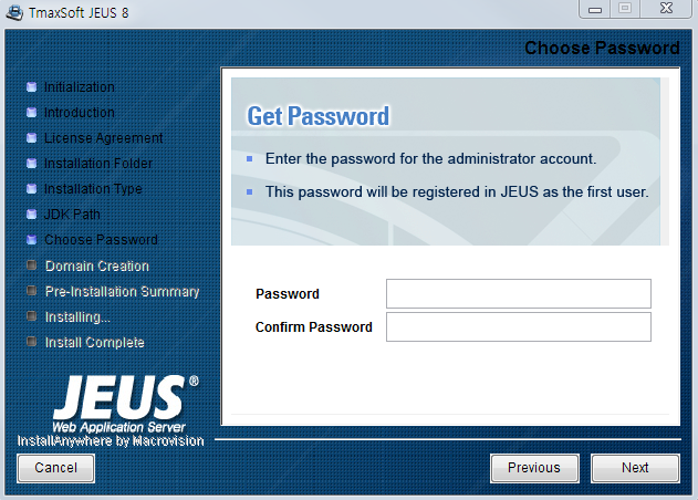 Windows에서 설치 - Choose Password