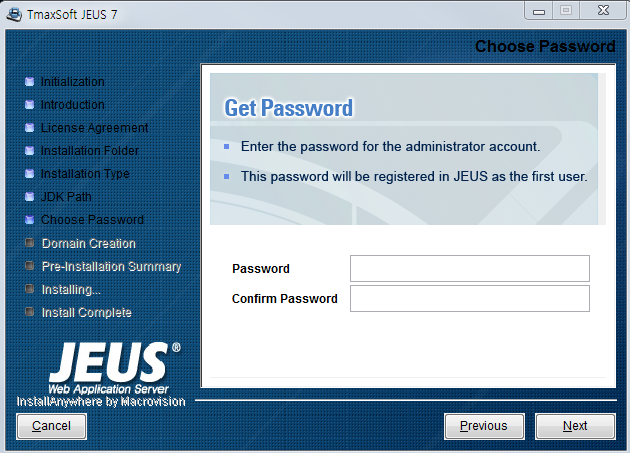 Windows에서 설치 - Choose Password