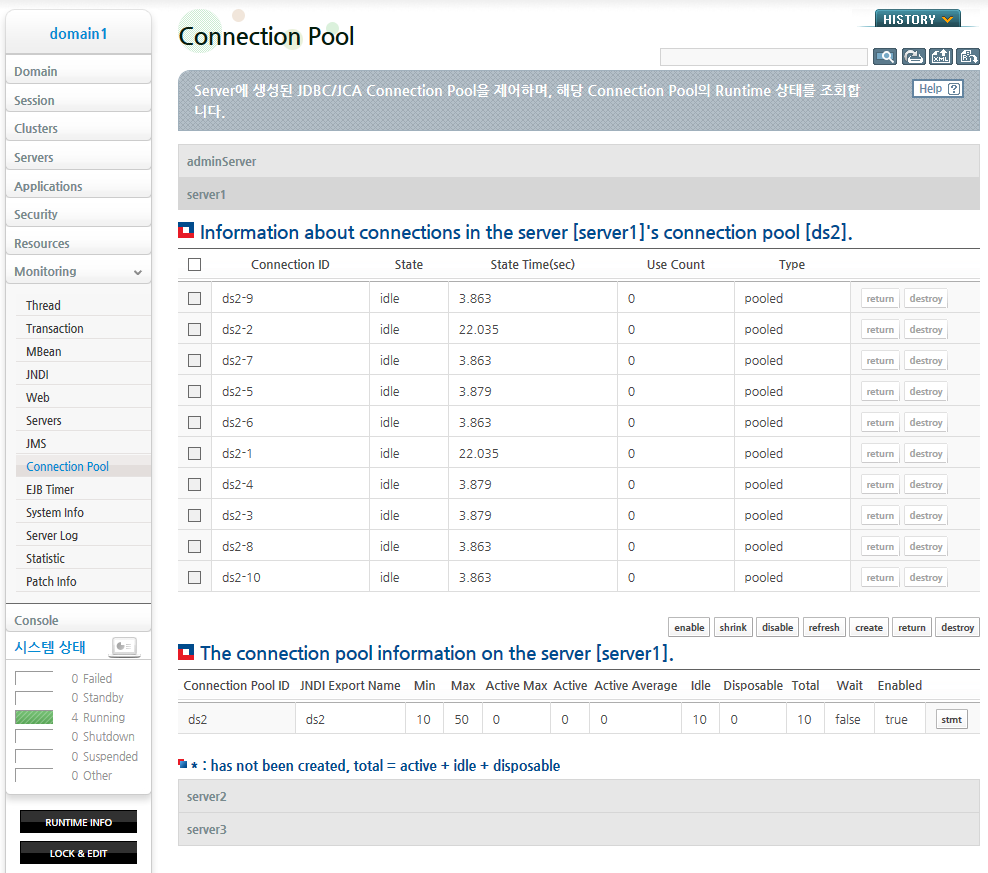 Connection Pool 런타임 정보 확인