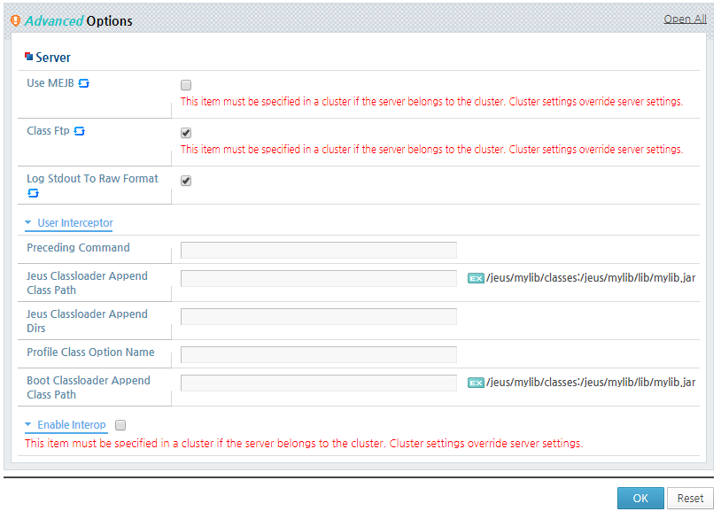 Configuring Server - Advanced Options