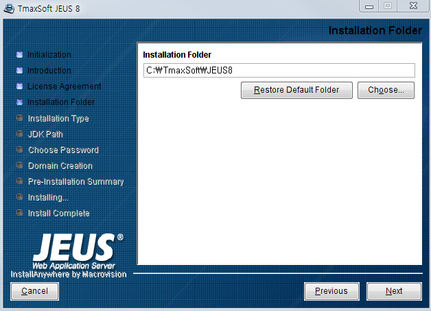 Installing JEUS on Windows - Installation Folder