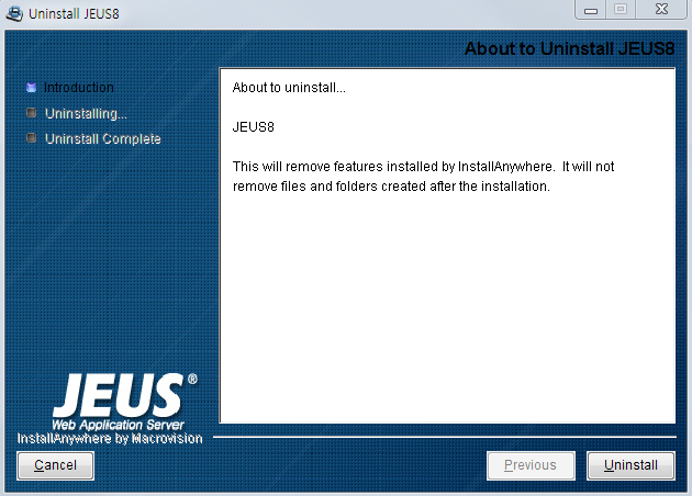 Uninstalling JEUS on Windows - Uninstall JEUS