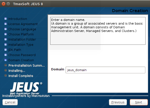 Installing JEUS in GUI Mode - Domain Name