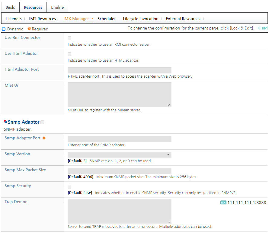 JMX Manager Configuration Page