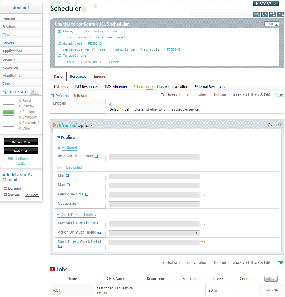 WebAdmin Scheduler Configuration - Applying the Added Job